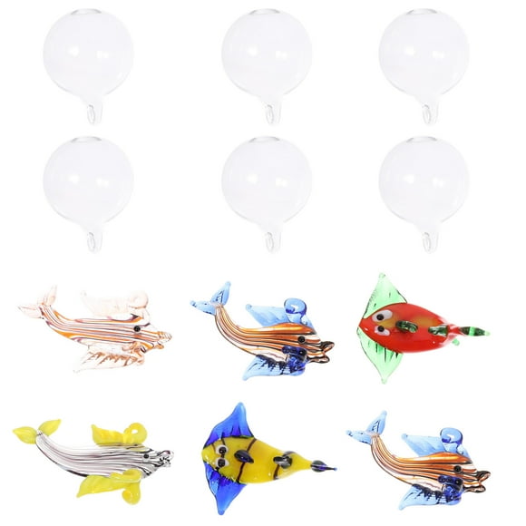 EeaseCA 6 PCS Aquarium Float Ball Decoration Fish Tank Blown Glass Fish Figurine