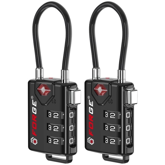 FORGE TSA Locks for Luggage, TSA Approved, Black 2 Pack, Alloy Body with Lifetime Warranty.