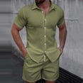 thumbnail image 2 of IROINNID Men's 2 Piece Casual Short Sleeve Button Down Shirt and Shorts Set Textured Jacquard Turndown Collar for Summer Beach Vacation, 2 of 8