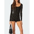 thumbnail image 4 of Women's Spring Summer Short Jumpsuit Long Sleeve Square Neck Floral Print Romper, 4 of 6
