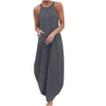 thumbnail image 1 of CEHVOM Robe Décontractée Fendue pour Femme en Coton et Lin à Col Rond, Unie, Sans Manches, Imprimée, 1 of 5