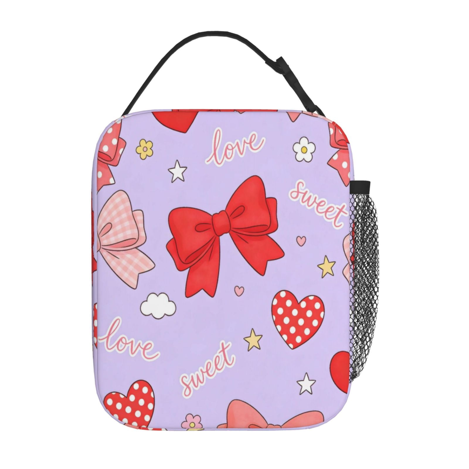Lunch Bag For Women Men Insulated Portable Lunch Box Bento Box Office Picnic Travel Cooler Bag Sweet Love Bow Heart Light Purple