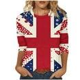thumbnail image 2 of LYEAA Women Three Quarter Sleeve Round Neck Tops, UK Flag Printed Casual Shirt with Stretchy Material, Summer Office Daily Wear Blouses Blue XXL, 2 of 5