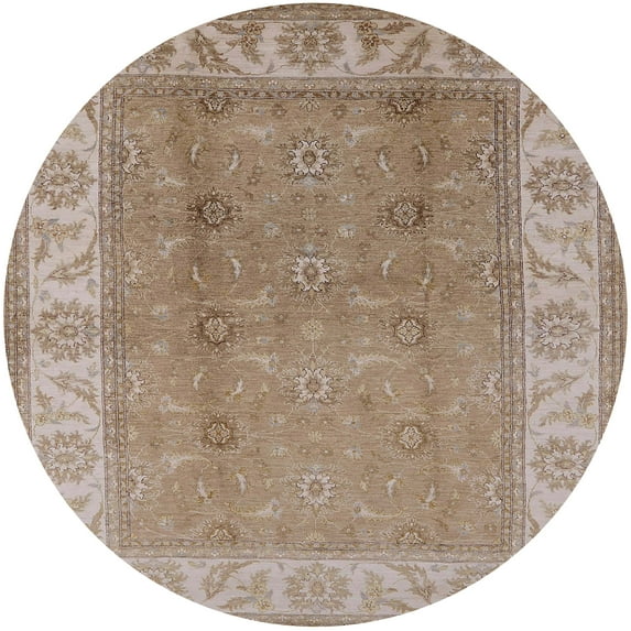 Ahgly Company Indoor Round Mid-Century Modern Light French Beige Brown Oriental Area Rugs, 3' Round