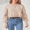 thumbnail image 4 of Ladies‘ Solid Color Knit Sweater with Long Sleeves and Loose Fit, 4 of 9