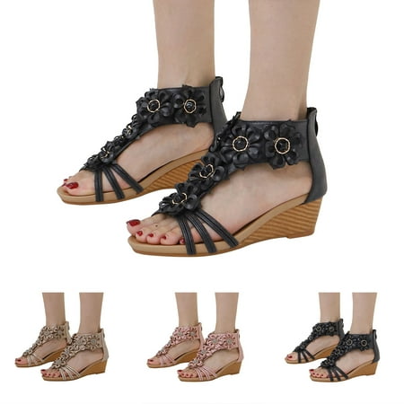 

NECHOLOGY Thong Wedge Sandals for Women Fashion Summer Women Sandals Wedge Heel Open Toe Solid Color Sandals Women Arch Support Black 8.5