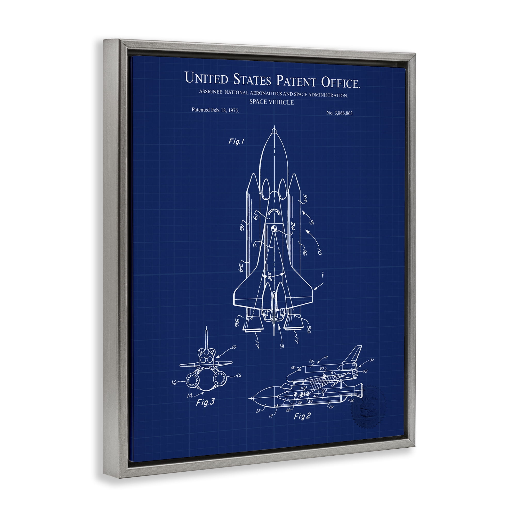 Stupell Industries Space Vehicle Blueprint Transportation Painting Gray Floater Framed Art Print Wall Art, 25 x 31