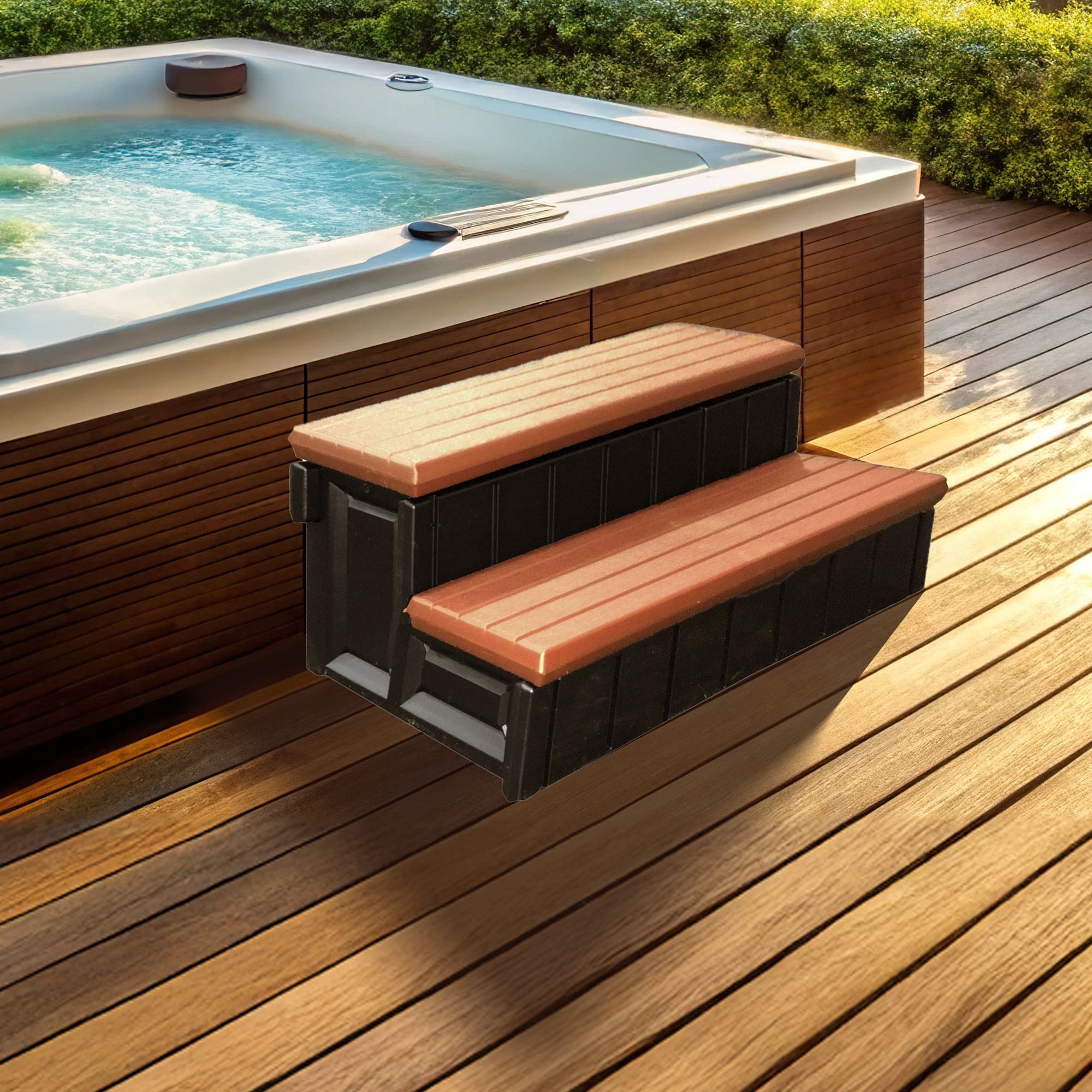 Confer Plastics Leisure Accents Deluxe Spa Hot Tub Steps, 36" Wide, Redwood