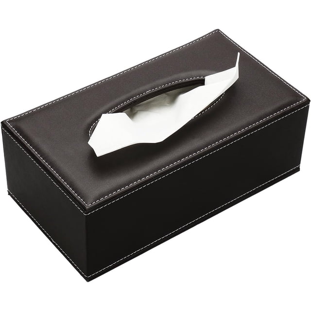 Elegante funda para caja de pañuelos para el hogar y la oficina, diseño moderno, dispensador rectangular de piel sintética con base magnética para servilletas de pañuelos faciales, marrón, elegante