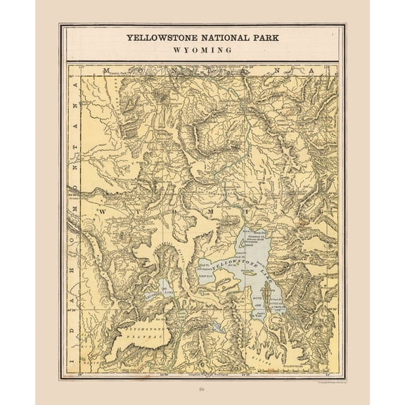 Historic State Map - Yellowstone National Park - Cram 1888 - Vintage Wall Art