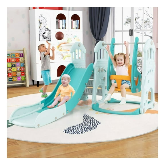 Toddler Slide and Swing Set - 4-in-1 Adjustable Height Swing, Extra-Long Slide, Basketball Hoop & Climber for 18  Months - Indoor Outdoor Play Equipment for Babies & Toddlers