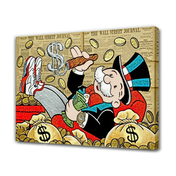 Mike Mozart Modern Art Picture Alec Monopoly Laying In Coins Canvas Poster Bedroom Decor Sports Landscape Office Room Decor Gift,Frame-style,12x18inch(30x45cm)