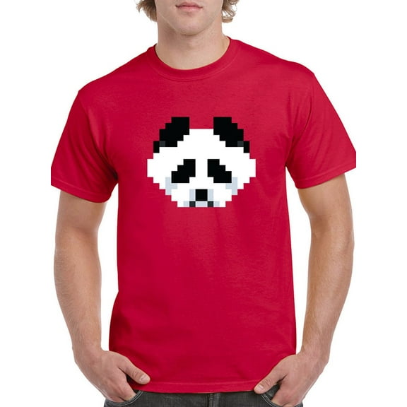 Pixel Panda Face Graphic Men Red T-Shirt, Male x-Large