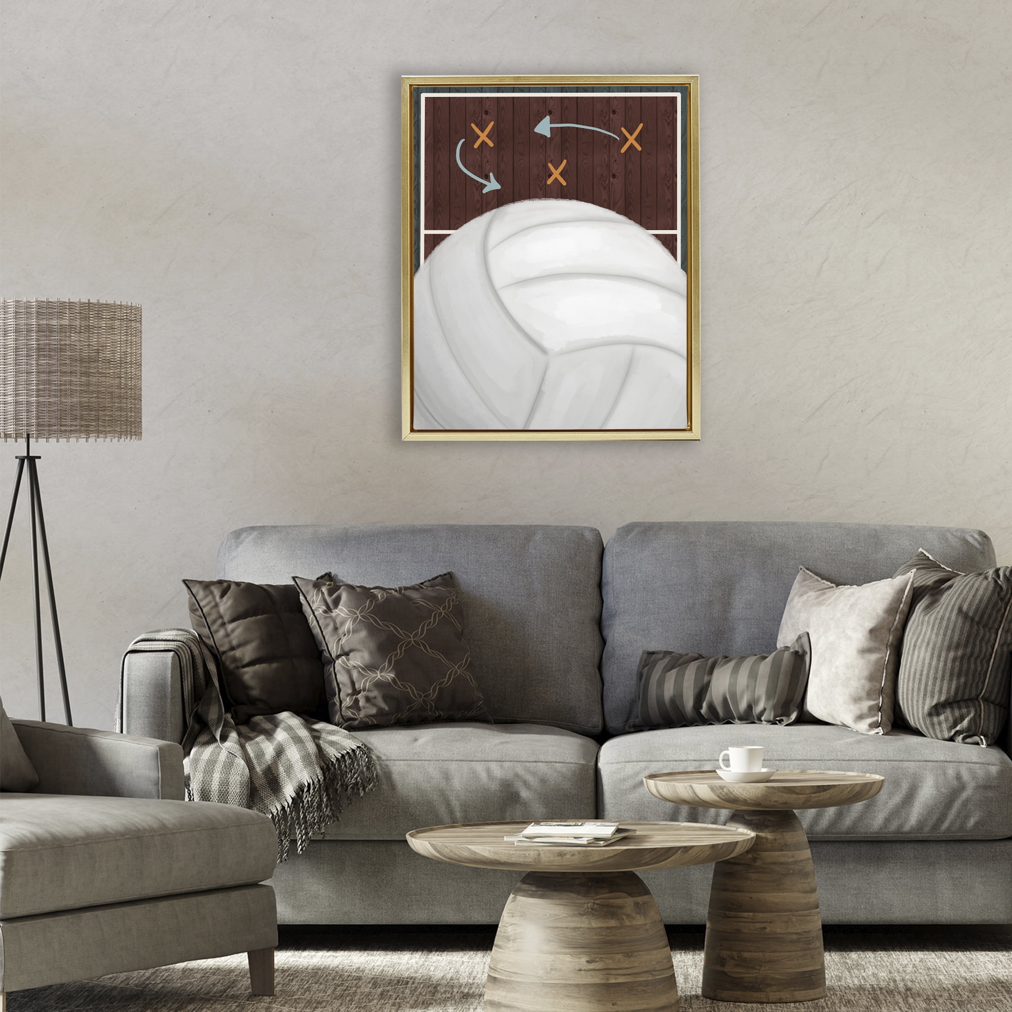 Stupell Industries Volleyball Court Tactics Gold Framed Floater Canvas Wall Art, design by Jennifer Stith