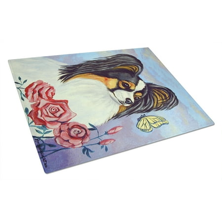 

Carolines Treasures 7036LCB Papillon with Butterfly Glass Cutting Board Large 12H x 16W multicolor