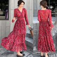 thumbnail image 4 of OUSITAID Robe une Pièce à Fleurs Col en V Printemps Automne Hiver Robe Manches Longues Taille Haute, 4 of 12