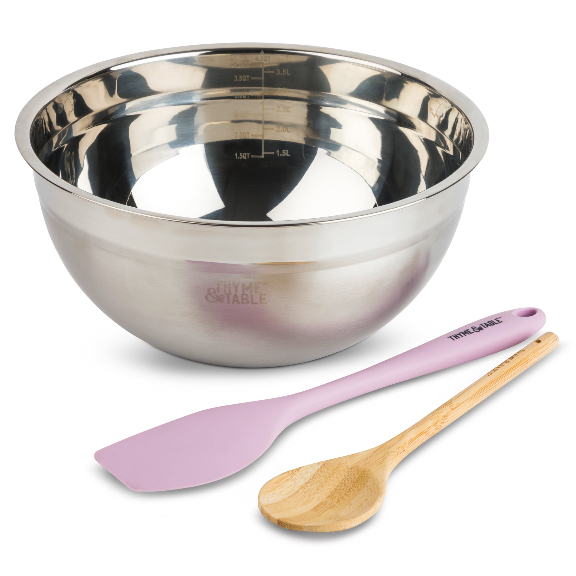 Thyme & Table Stainless Steel Mixing Bowl with Silicone Spatula & Wood
