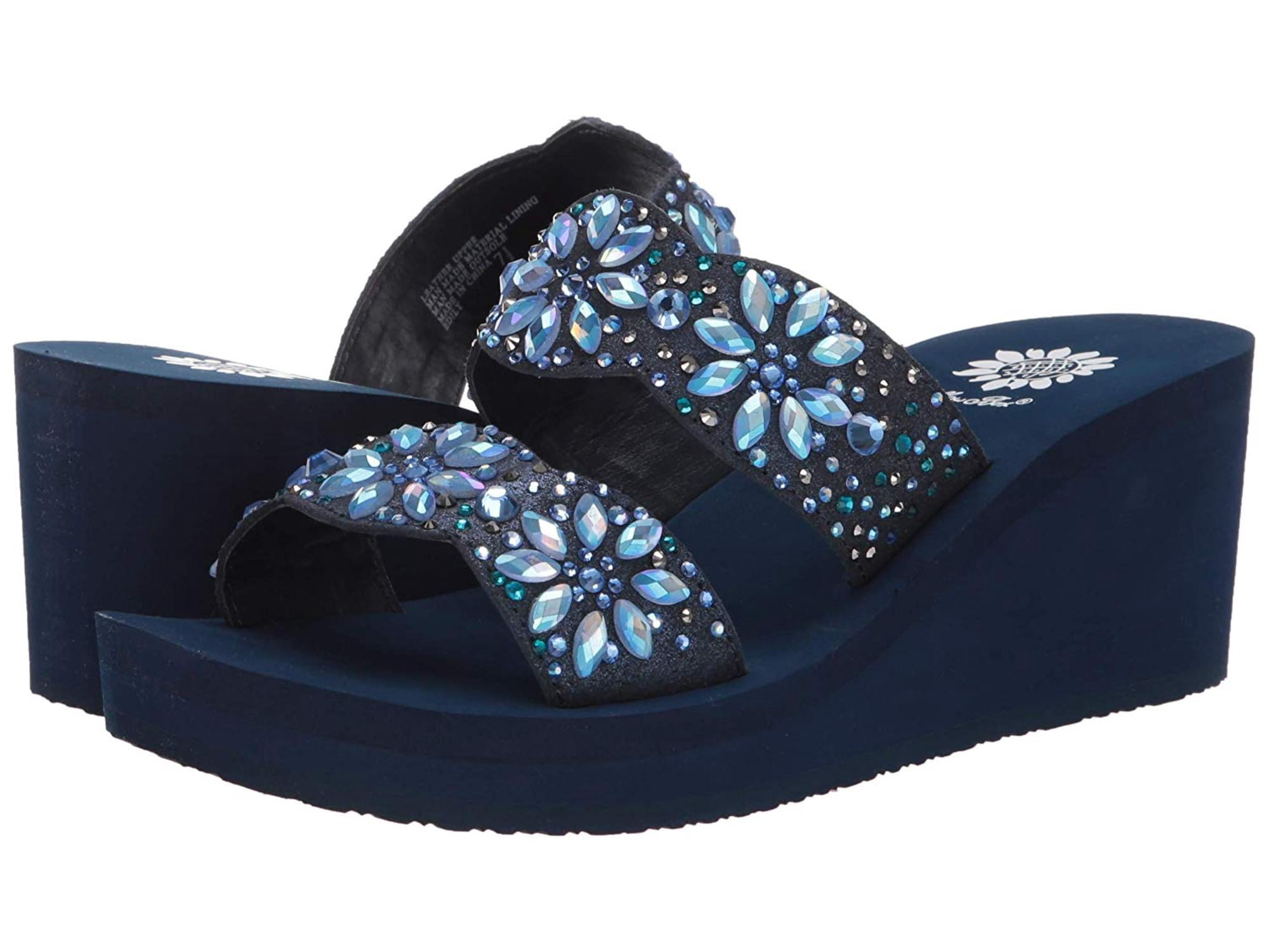 navy blue yellow box flip flops