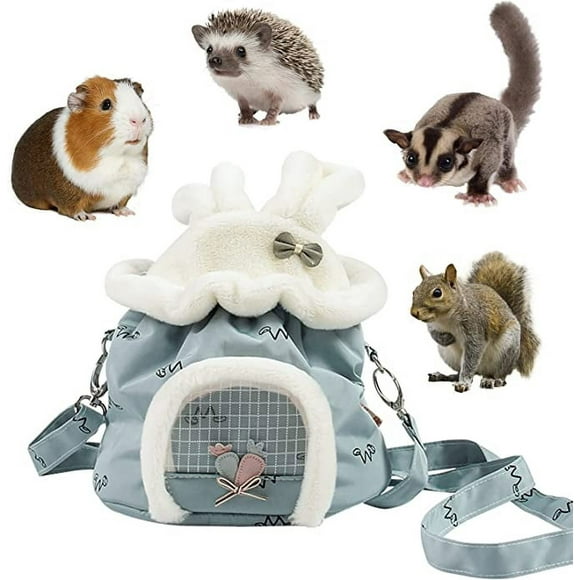 Hamster Travel Bag Small Animal Carrier Portable Outdoor Pouch with Detachable Shoulder Strap Zipper, Breathable Hanging Tote for Sugar Glider Hedgehog Squirrel Lightweight Rabbit Design Pink Blue