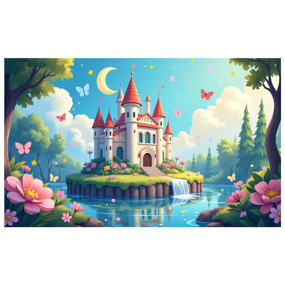 LUUFILx Fairy Tale Castle Landscape Backdrop for Fantasy Party Decoration Background Photography Prop with Waterfall Flowers Night Sky Scenery Ideal for Birthday