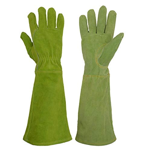 Handlandy Ladies Leather Gardening Gloves Thorn Proof Long Gauntlet Heavy Duty 