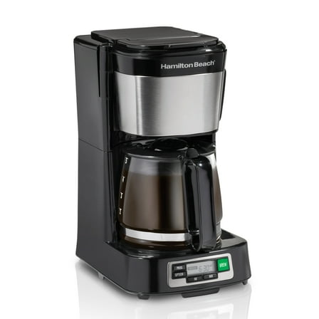 Hamilton Beach Front Fill 5-Cup Programmable Drip Coffee Maker Machine with Glass Coffee Pot, Cafetera, Black