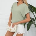 thumbnail image 2 of Camiseta Lisa Manga Corta De Murciélago Cuello En V Casual Simple Top De Verano Para El Trabajo En Casa Compras Verde Guisante S, 2 of 6