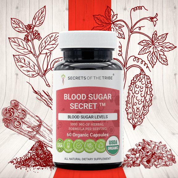 Secrets of the Tribe Blood Sugar Secret Organic Capsules Dietary Supplement, Natural Herb Blend, Made from USDA Certified Organic Bitter Melon, Cinnamon, Fenugreek, Dandelion, Gymnema 60 Count
