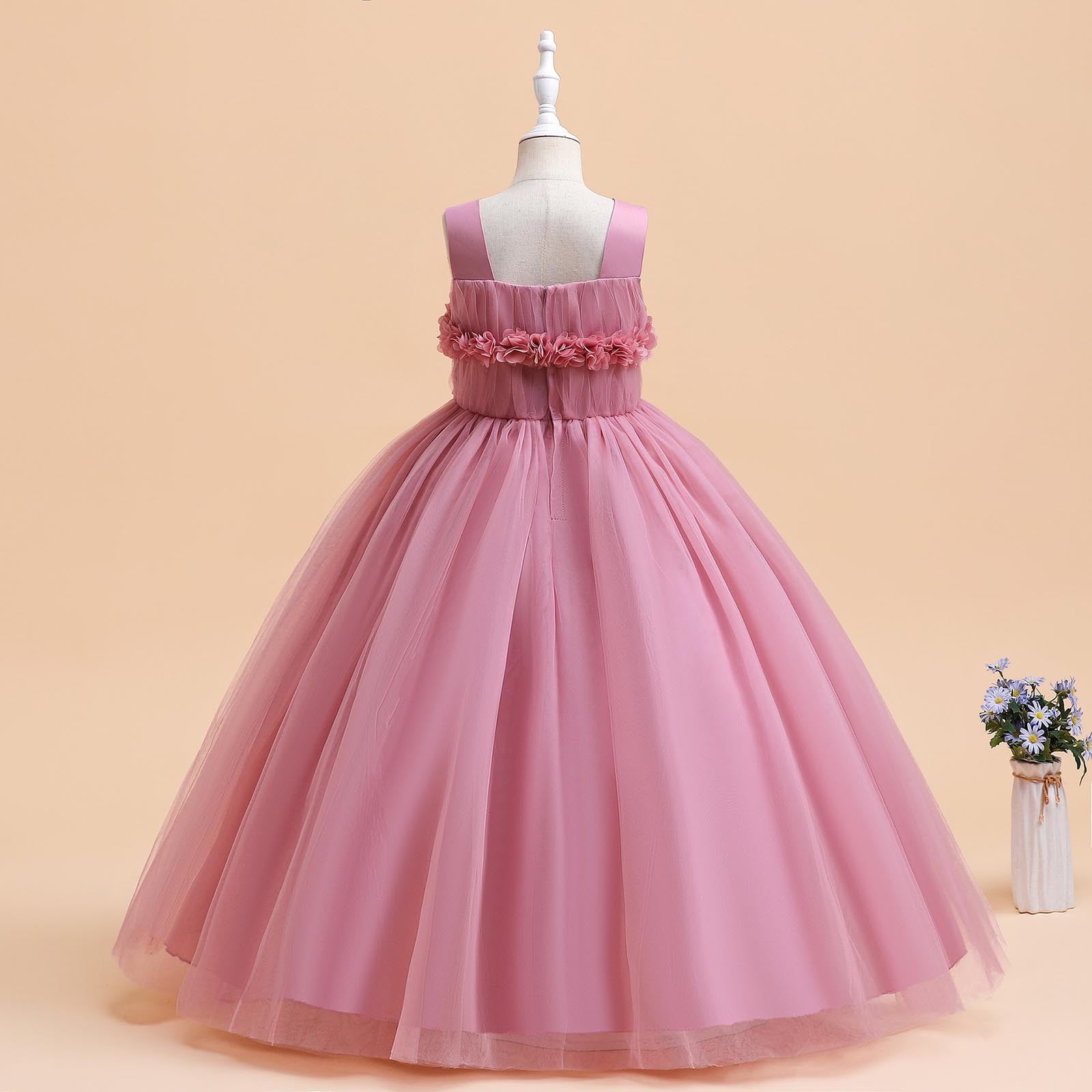 Wedding Guest Dresses for Girls 225 Size 6-17 Juniors Teens Elegant Sleeveless Floral A-Line Solid Tulle-Tutu Flower Girls Prom Dress