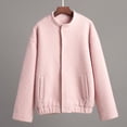thumbnail image 4 of Abrigo de Mujer de Larga, Cuello Redondo, Botones A Presión, Chaqueta Gruesa Abierta de Otoño 2025 Rosa L, 4 of 10