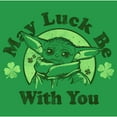 thumbnail image 2 of Junior's Star Wars: The Mandalorian St. Patrick's Day Grogu May Luck be with You Distressed  Graphic Tee Kelly Green Small, 2 of 3