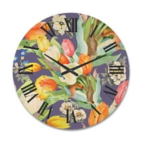Designart 'Blooming Orange and White Tulips III' Traditional Wood Wall Clock
