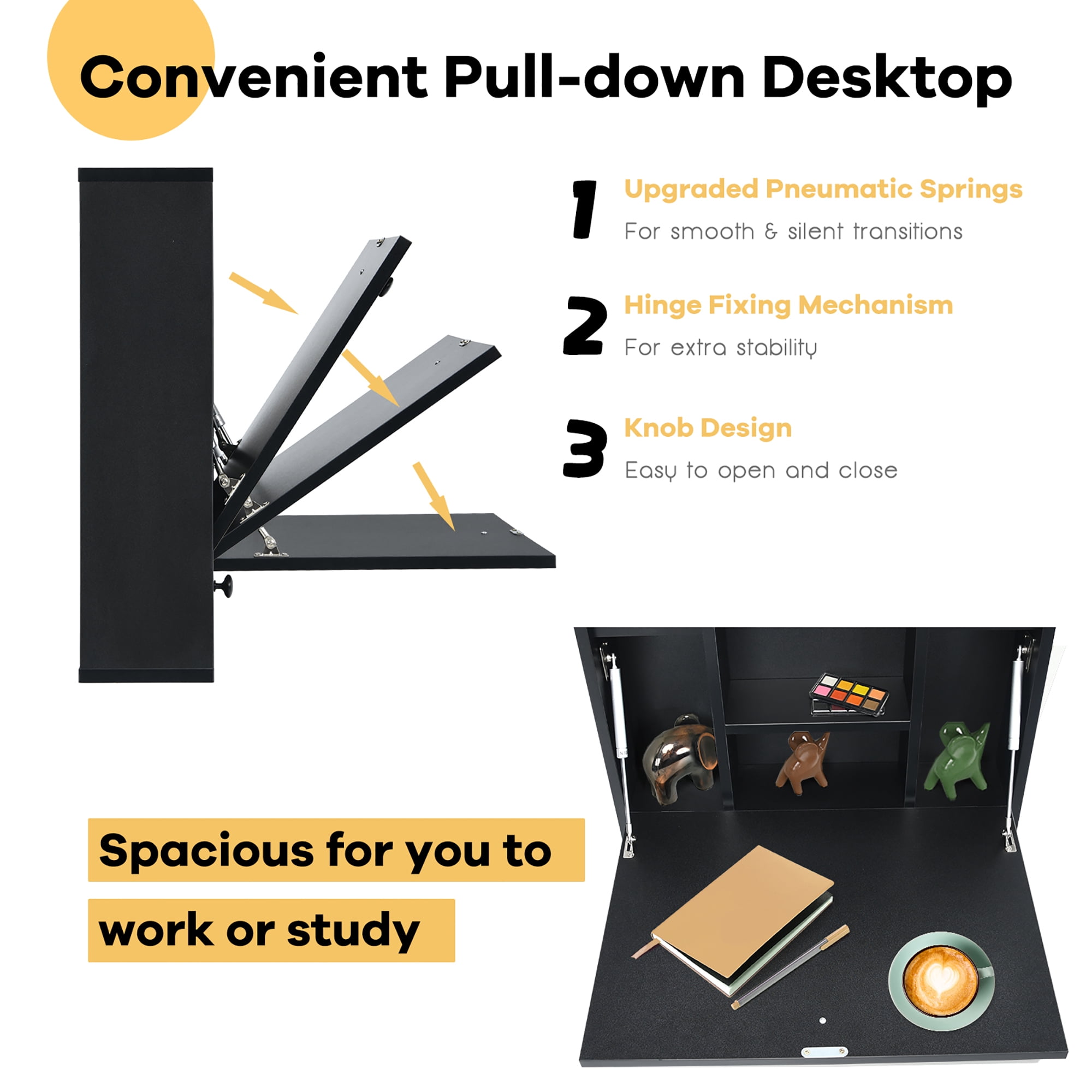 Costway Wall-Mount Floating Desk Foldable Space Saving Laptop Workstation Black