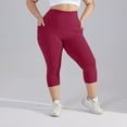 thumbnail image 2 of Cotton Capri Leggings for Women Plus Size Tummy Control High Waisted Stretchy Yoga Pants Compression Butt Lifting Sleeping Leggings with Pockets Wine 5XL, 2 of 6