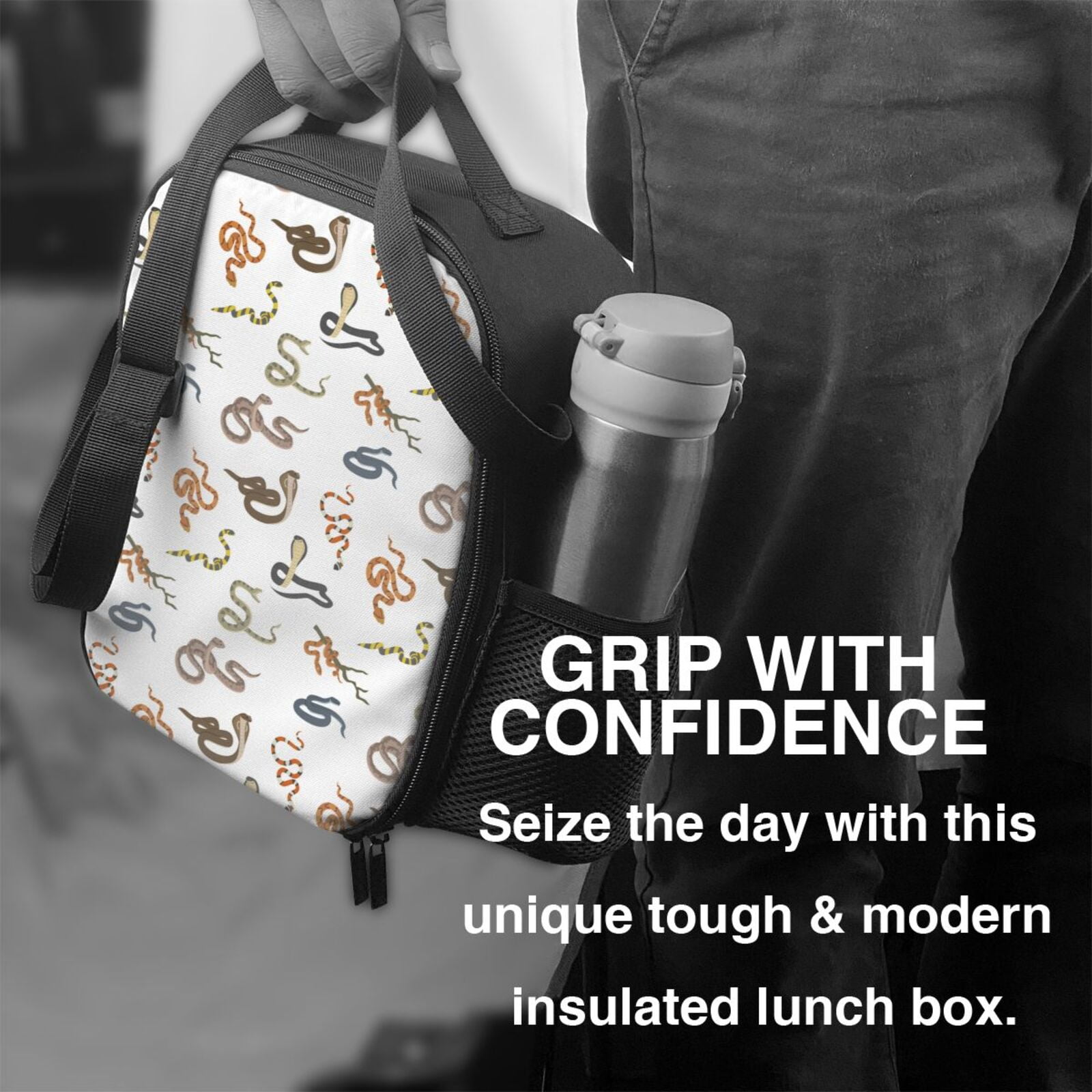 Defioc Snake Print Lunch Box for Men & Women, Insulated Lunch Bag Thickened Thermal Leakproof Lunch Tote Bag for Adult Office Travel Picnic