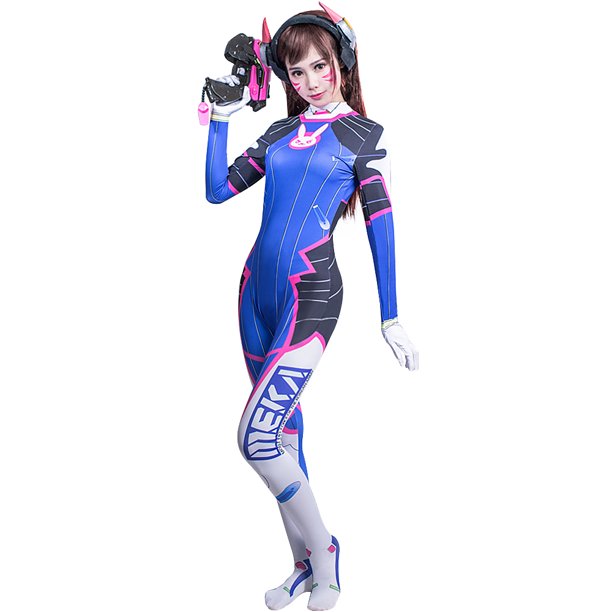 Women’s D Va Cosplay Suit Halloween Costume Ow Hana Song Jumpsuit Rabbit Costume Bodysuit M