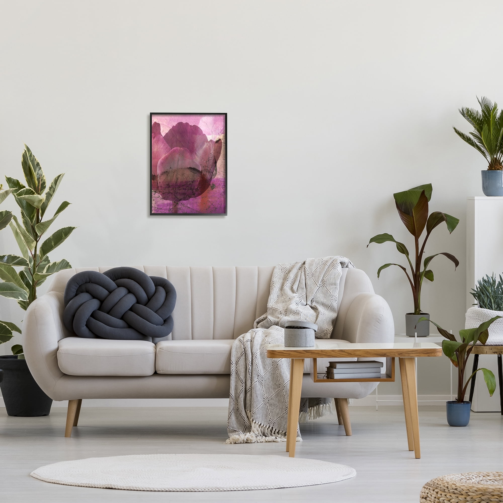 Stupell Abstract Pink Distressed Tulip Collage Botanical & Floral Painting Black Framed Art Print Wall Art