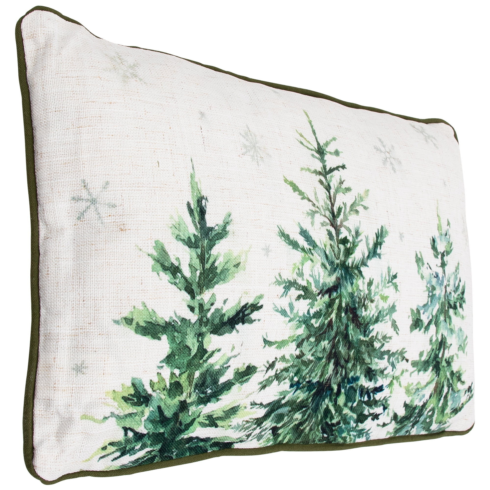 Evergreen Trees and Snowflakes Christmas Throw Pillow - 19" x 11" - White and Green