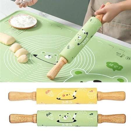

Ludlz Rolling Pin Simple Operation Non-stick Food Grade Sturdy Handle Smooth Surface Baking Cartoon Print Silicone Flour Dough Roller Kitchen Supplies