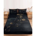 thumbnail image 2 of Queen Size Fitted Sheet Set - Dried Floral 3 Piece Bedding Sets 16" Deep Pocket Fitted Sheet with 2 Pillowcases, Black Abstract Full Moon Vintage Rustic Flower Brushed Microfiber Hotel Bed Sheets, 2 of 9