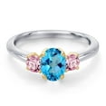 thumbnail image 3 of Gem Stone King 10K Two Tone Gold American Blue Mystic Topaz and Pink Lab Grown Diamond Engagement Ring for Women | 1.36 Cttw | Oval 7X5MM | Gemstone November Birthstone | Size 8, 3 of 6