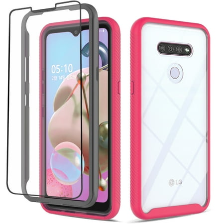 LG Harmony 4 Phone Case, LG Premier Pro Plus Case, Transparent Drop Proof Cover with [Temerped Glass Screen Protector](Pink)