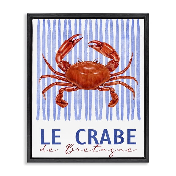 Stupell Industries Traditional Le Crabe Nautical Stripes Black Floating Frame Canvas Art, 17 x 21, by Kim Allen