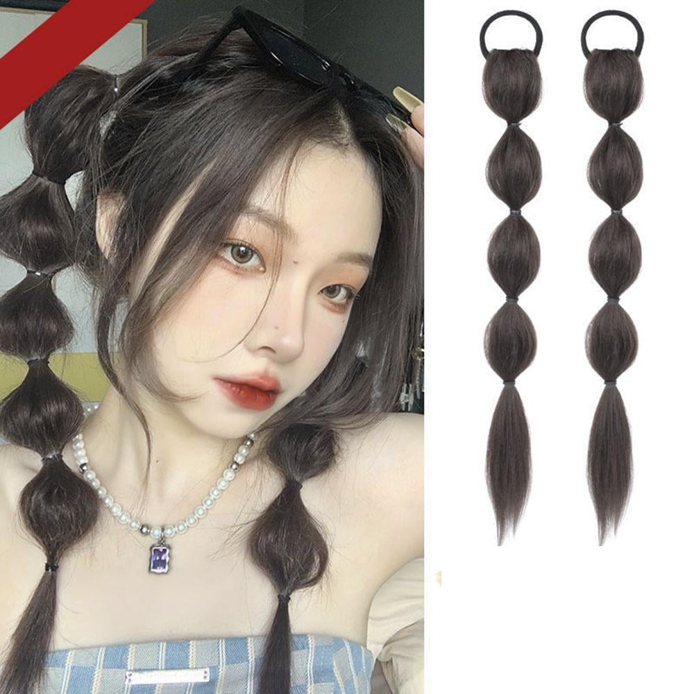 female Bubble Plait synthetic Wig Double Ponytail Hair Extension Sweet Cool simulation Hair Natural temperament artificial wig