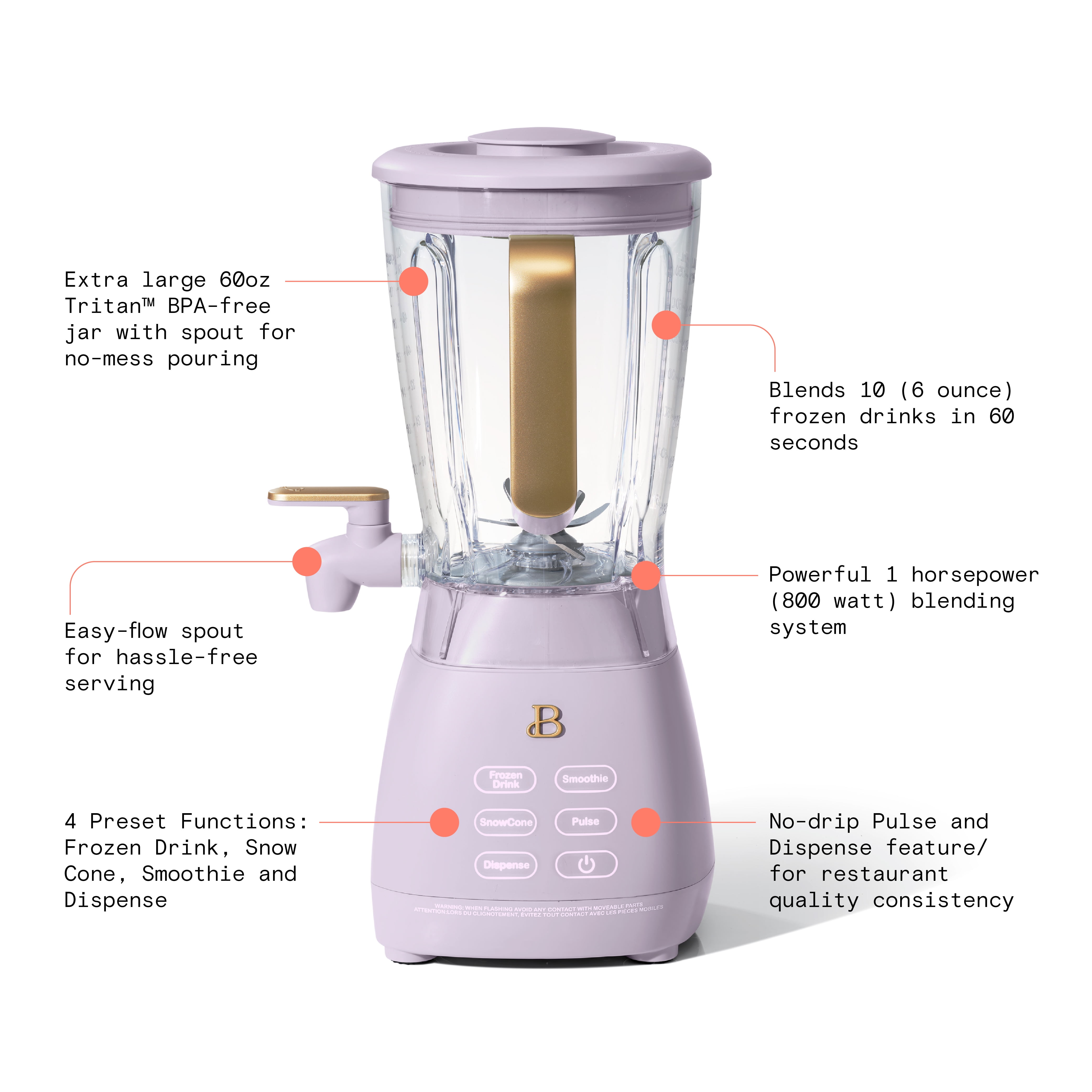 Beautiful Slush Crush 60 oz 4-Speed Frozen Drink Maker, Lavender by Drew Barrymore