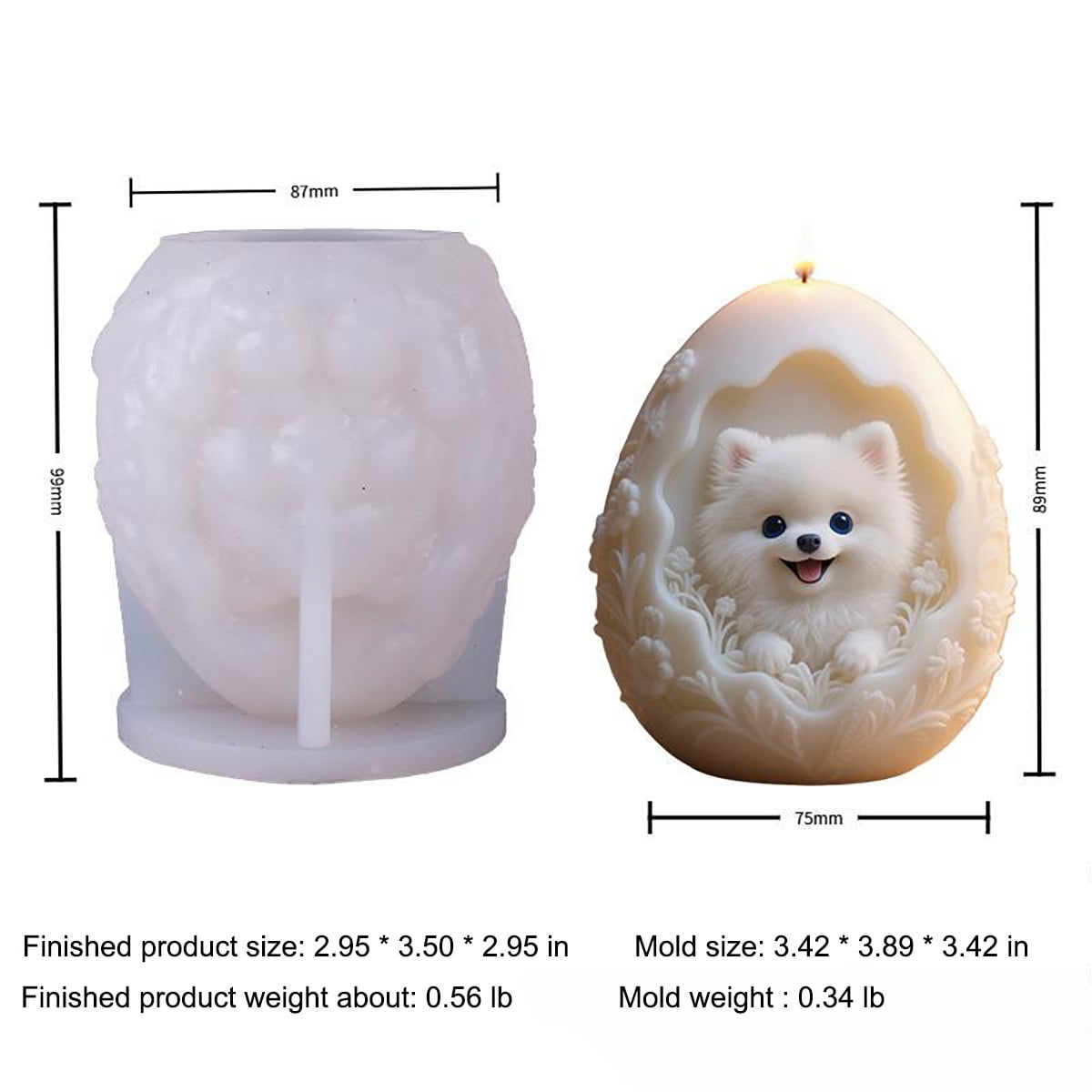 2PCS Patterned Egg Shape Dog Silicone Candle Molds Epoxy Resin Wax Mold Silicone Egg Shaped Dog Mold for Candle Craft Making Festival Gift Decoration Dog Pendant Ornament