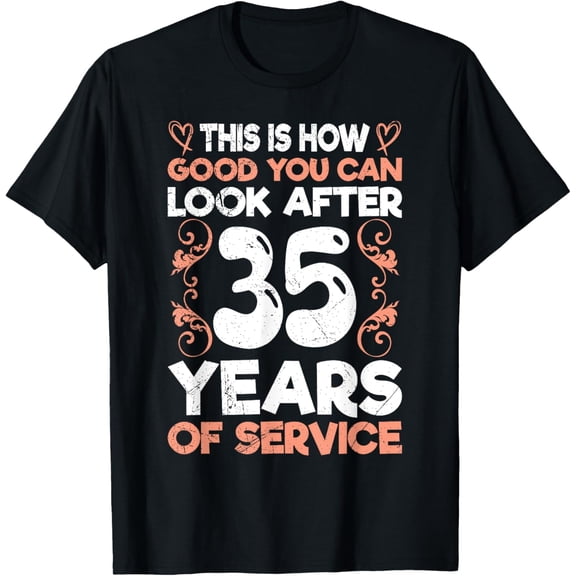 Funny 35 Years of Service Anniversary T-Shirt Retro 35th Work Milestone Gift for Men Women Classic Black Graphic Tee