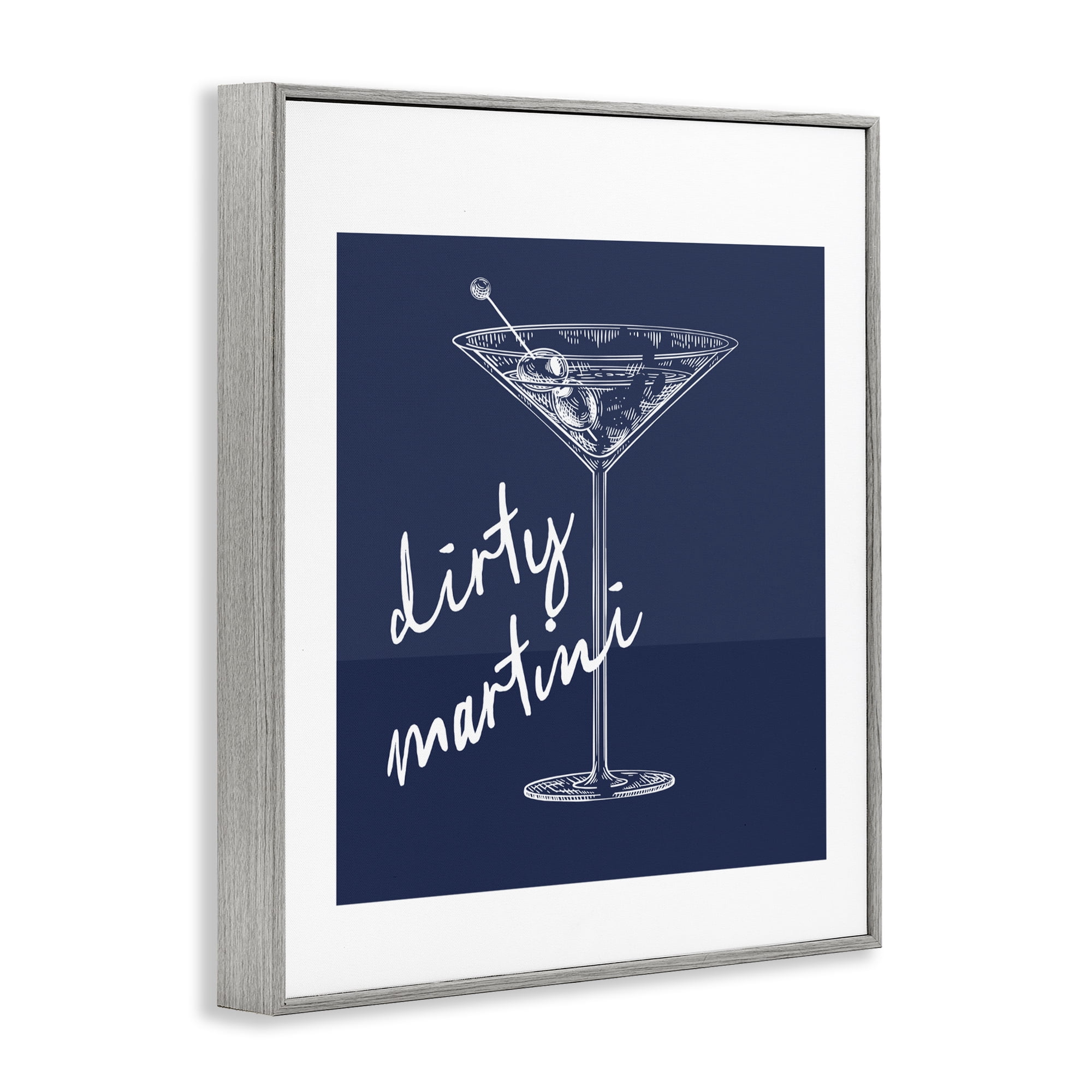 Stupell Industries Dirty Martini on Blue Gray Framed Giclee Art, design by Lettered and Lined