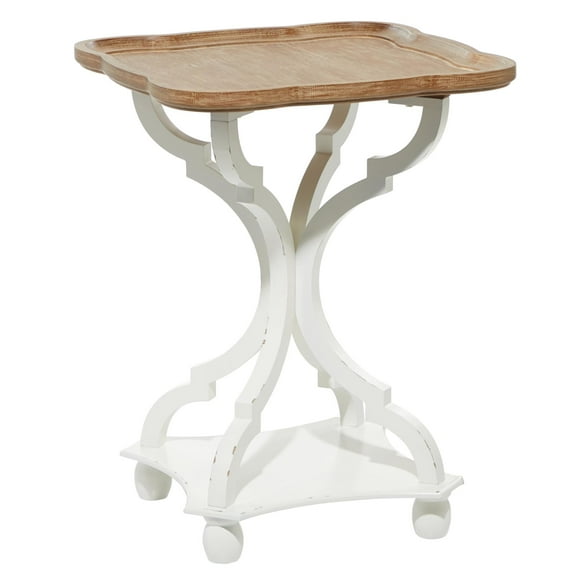 DecMode 20" x 25" White Wooden Accent Table with Brown Wood Top, 1-Piece