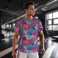 thumbnail image 3 of Wukai Tropical Leaves Print Men's Short-Sleeved Mesh T-Shirt,Quick-Dry Short Sleeve Workout T-Shirt-Large, 3 of 8